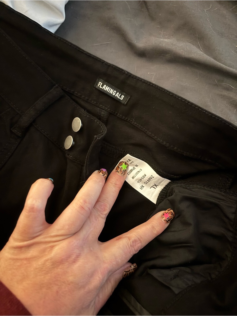 Flamingals Black Pants with Tag - Stretch Casual Trousers - Picture 2 of 3